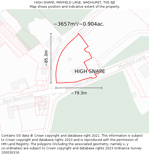 HIGH SNAPE, MAYFIELD LANE, WADHURST, TN5 6JE: Plot and title map