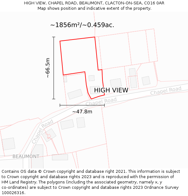 HIGH VIEW, CHAPEL ROAD, BEAUMONT, CLACTON-ON-SEA, CO16 0AR: Plot and title map