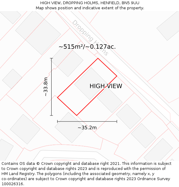 HIGH VIEW, DROPPING HOLMS, HENFIELD, BN5 9UU: Plot and title map