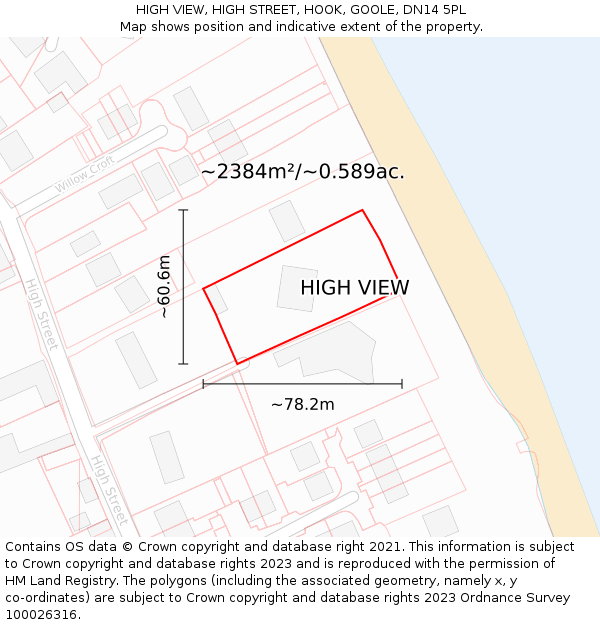 HIGH VIEW, HIGH STREET, HOOK, GOOLE, DN14 5PL: Plot and title map