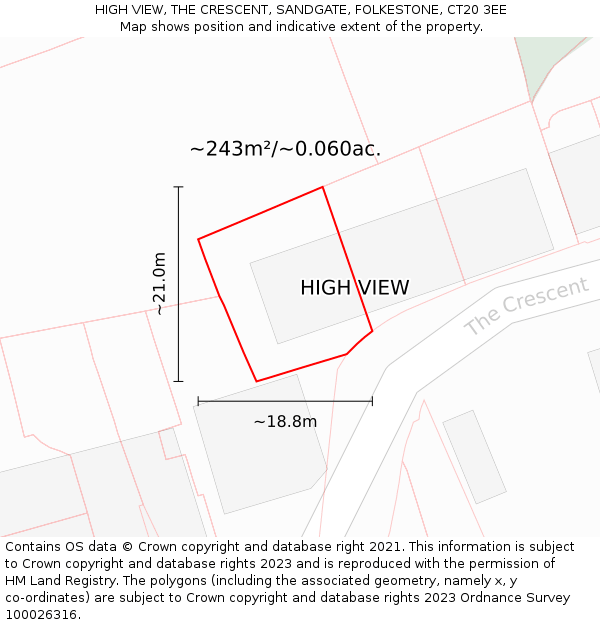 HIGH VIEW, THE CRESCENT, SANDGATE, FOLKESTONE, CT20 3EE: Plot and title map