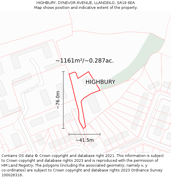 HIGHBURY, DYNEVOR AVENUE, LLANDEILO, SA19 6EA: Plot and title map