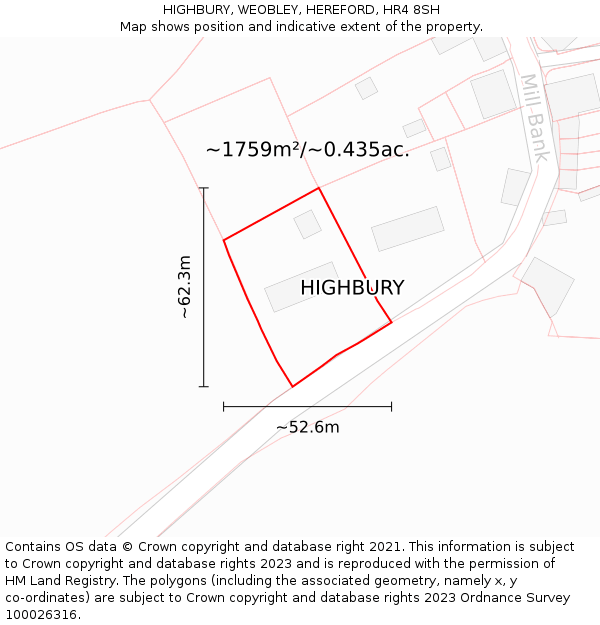 HIGHBURY, WEOBLEY, HEREFORD, HR4 8SH: Plot and title map