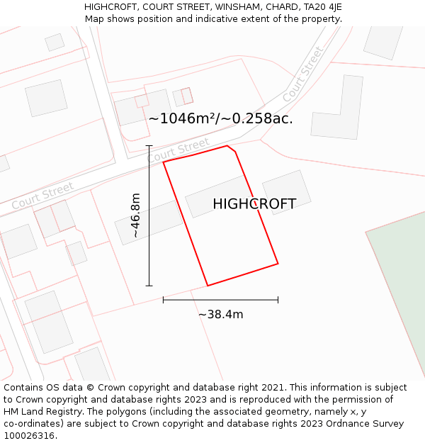 HIGHCROFT, COURT STREET, WINSHAM, CHARD, TA20 4JE: Plot and title map