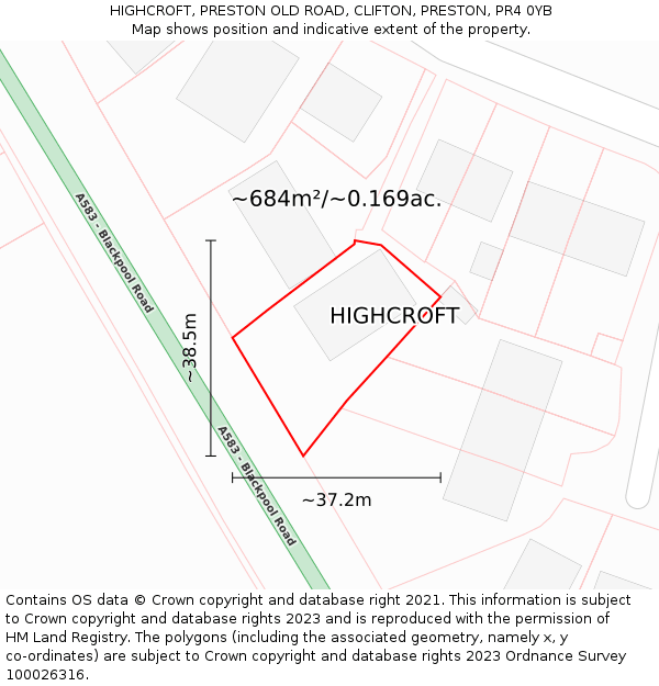 HIGHCROFT, PRESTON OLD ROAD, CLIFTON, PRESTON, PR4 0YB: Plot and title map