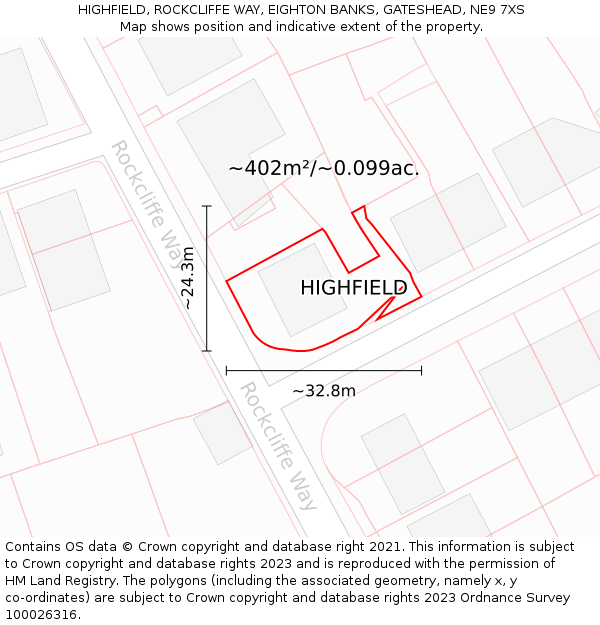 HIGHFIELD, ROCKCLIFFE WAY, EIGHTON BANKS, GATESHEAD, NE9 7XS: Plot and title map