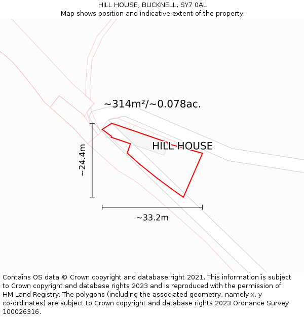 HILL HOUSE, BUCKNELL, SY7 0AL: Plot and title map