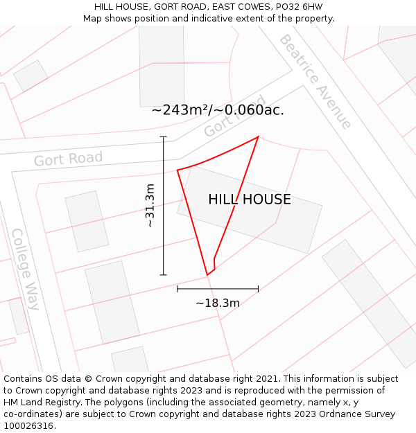 HILL HOUSE, GORT ROAD, EAST COWES, PO32 6HW: Plot and title map