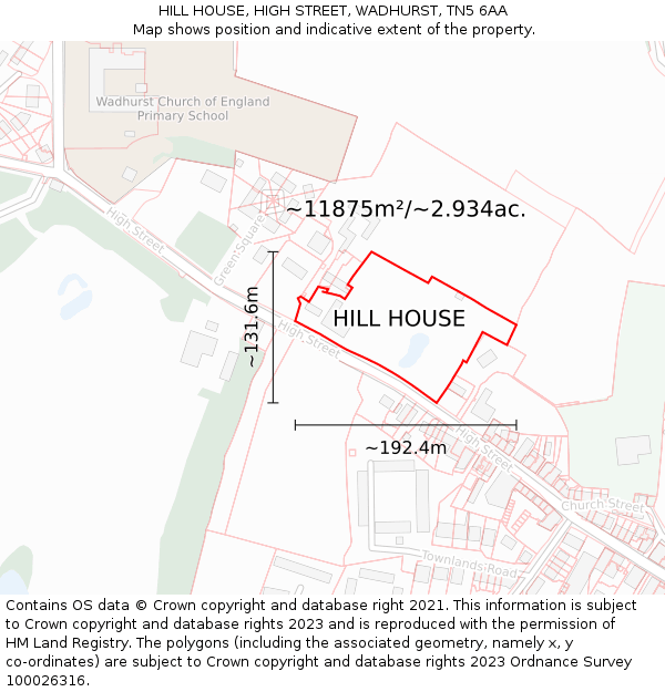 HILL HOUSE, HIGH STREET, WADHURST, TN5 6AA: Plot and title map