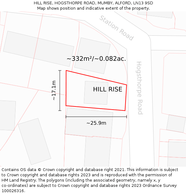 HILL RISE, HOGSTHORPE ROAD, MUMBY, ALFORD, LN13 9SD: Plot and title map