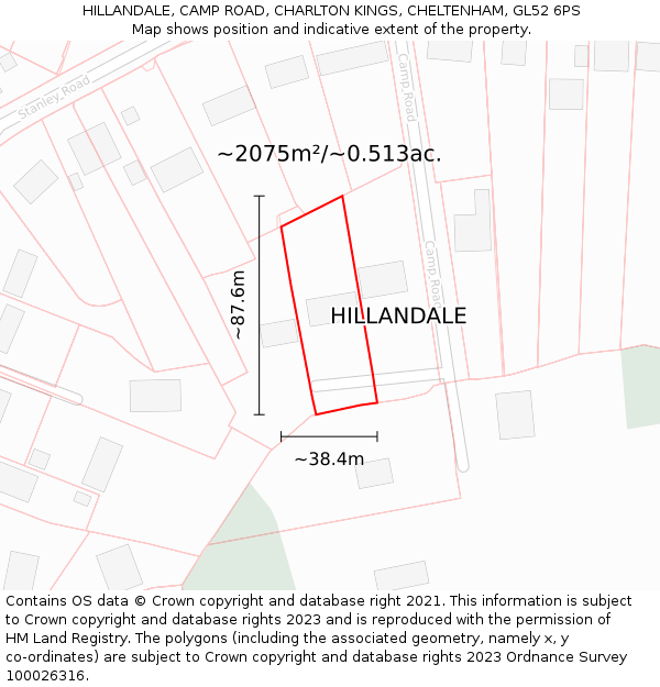 HILLANDALE, CAMP ROAD, CHARLTON KINGS, CHELTENHAM, GL52 6PS: Plot and title map