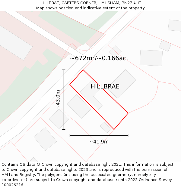 HILLBRAE, CARTERS CORNER, HAILSHAM, BN27 4HT: Plot and title map