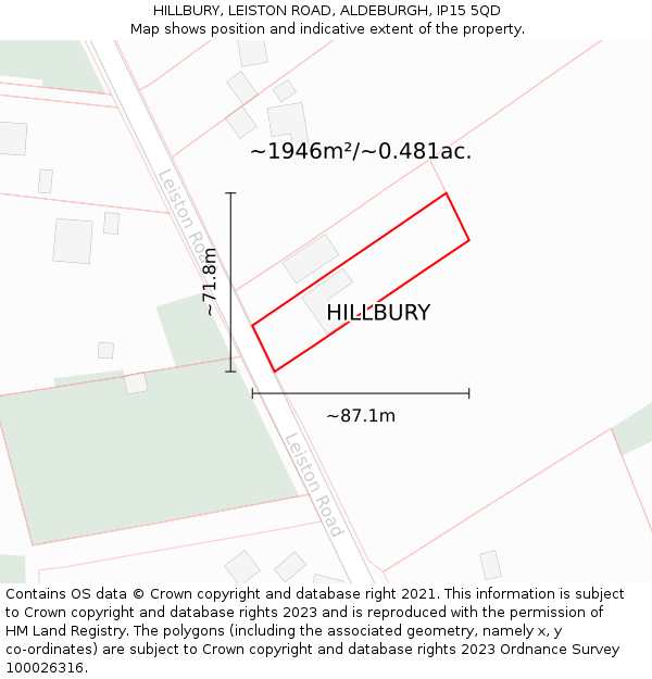 HILLBURY, LEISTON ROAD, ALDEBURGH, IP15 5QD: Plot and title map