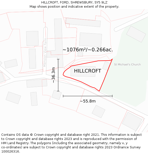 HILLCROFT, FORD, SHREWSBURY, SY5 9LZ: Plot and title map