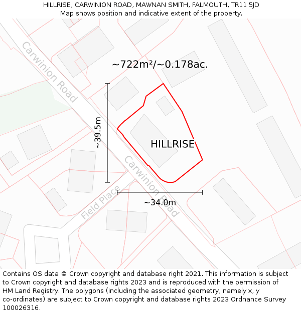 HILLRISE, CARWINION ROAD, MAWNAN SMITH, FALMOUTH, TR11 5JD: Plot and title map