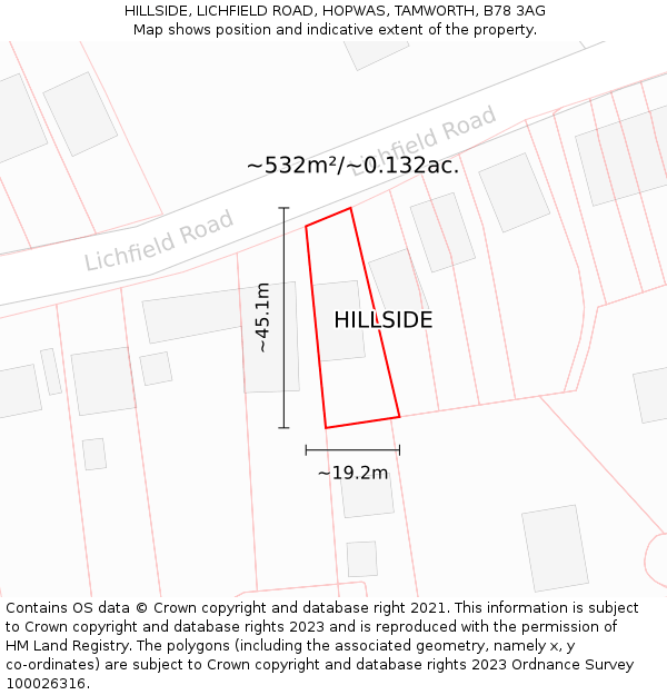 HILLSIDE, LICHFIELD ROAD, HOPWAS, TAMWORTH, B78 3AG: Plot and title map