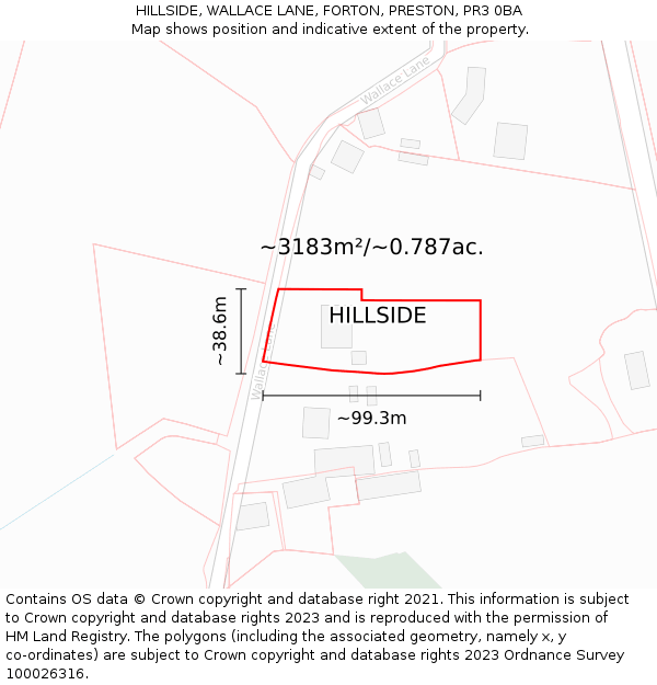 HILLSIDE, WALLACE LANE, FORTON, PRESTON, PR3 0BA: Plot and title map