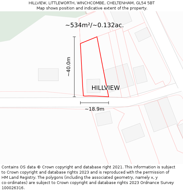 HILLVIEW, LITTLEWORTH, WINCHCOMBE, CHELTENHAM, GL54 5BT: Plot and title map