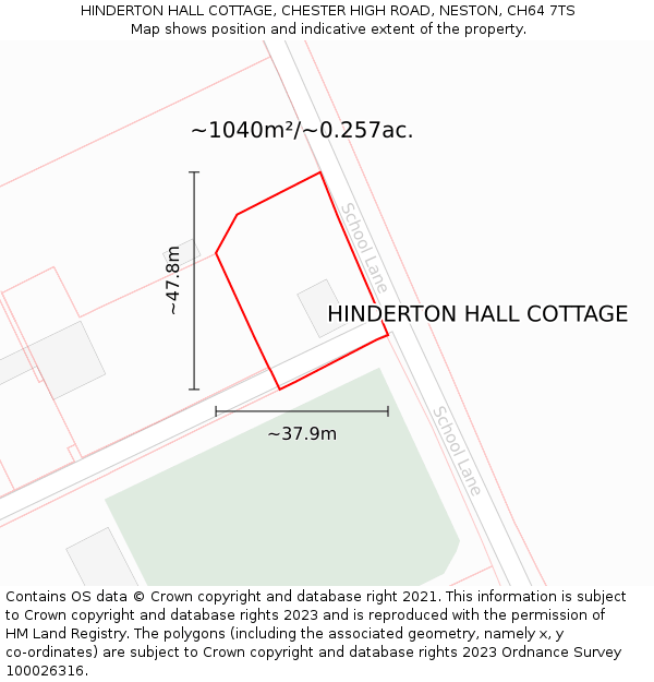 HINDERTON HALL COTTAGE, CHESTER HIGH ROAD, NESTON, CH64 7TS: Plot and title map