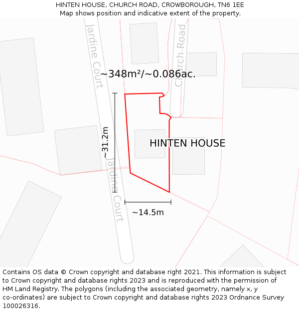 HINTEN HOUSE, CHURCH ROAD, CROWBOROUGH, TN6 1EE: Plot and title map