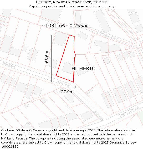 HITHERTO, NEW ROAD, CRANBROOK, TN17 3LE: Plot and title map