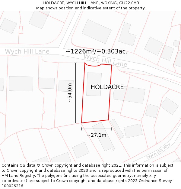 HOLDACRE, WYCH HILL LANE, WOKING, GU22 0AB: Plot and title map