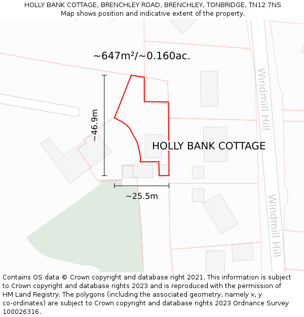 HOLLY BANK COTTAGE, BRENCHLEY ROAD, BRENCHLEY, TONBRIDGE, TN12 7NS: Plot and title map