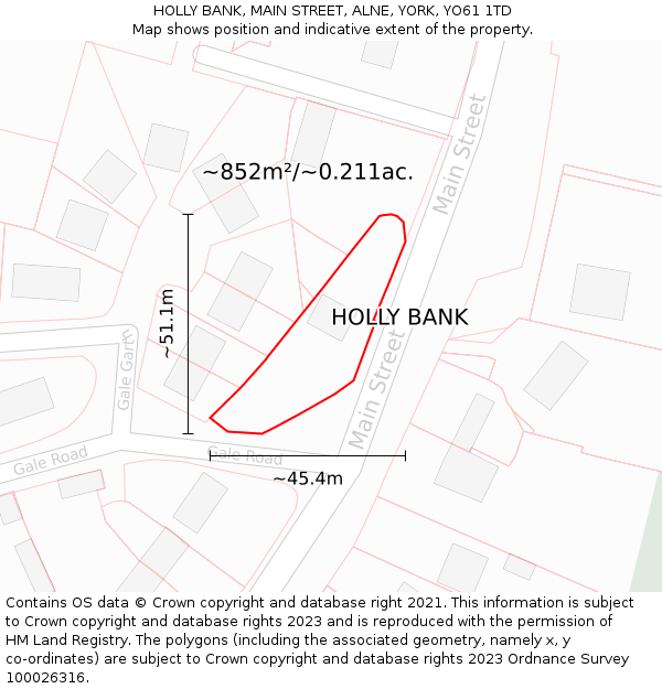 HOLLY BANK, MAIN STREET, ALNE, YORK, YO61 1TD: Plot and title map