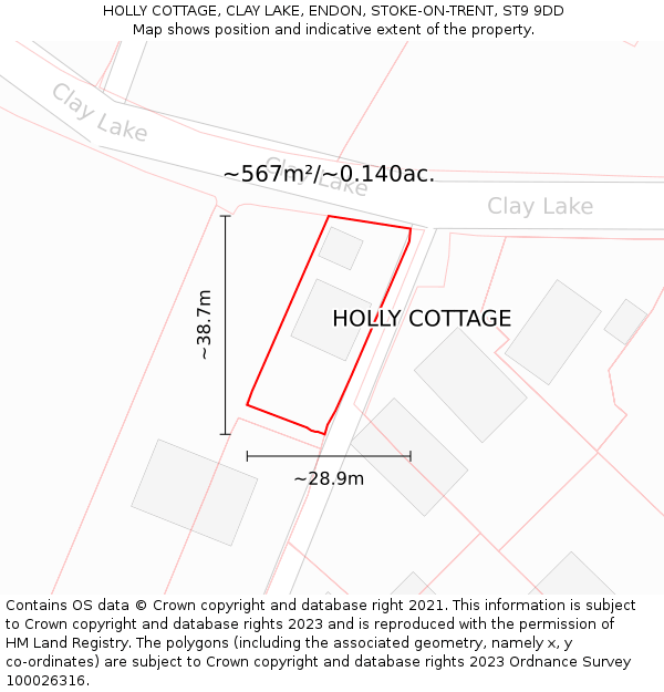 HOLLY COTTAGE, CLAY LAKE, ENDON, STOKE-ON-TRENT, ST9 9DD: Plot and title map