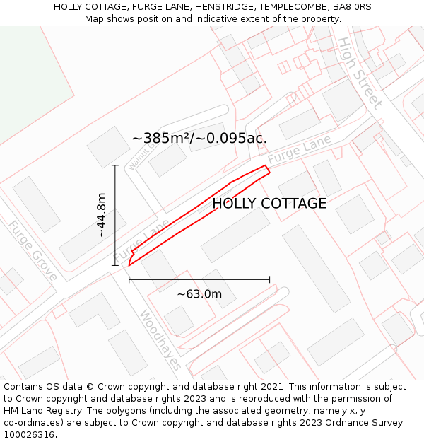 HOLLY COTTAGE, FURGE LANE, HENSTRIDGE, TEMPLECOMBE, BA8 0RS: Plot and title map