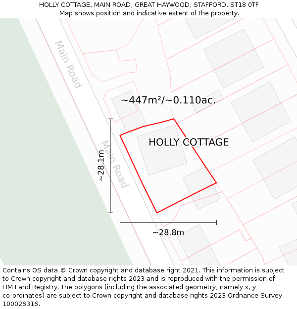 HOLLY COTTAGE, MAIN ROAD, GREAT HAYWOOD, STAFFORD, ST18 0TF: Plot and title map