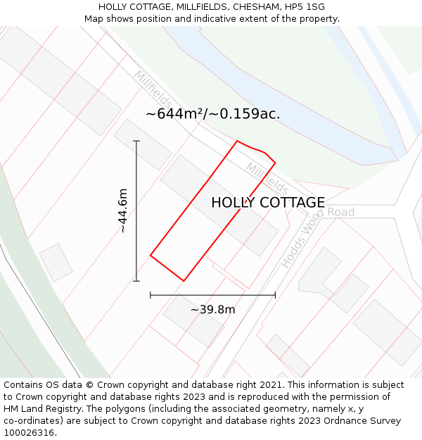 HOLLY COTTAGE, MILLFIELDS, CHESHAM, HP5 1SG: Plot and title map