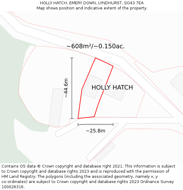 HOLLY HATCH, EMERY DOWN, LYNDHURST, SO43 7EA: Plot and title map