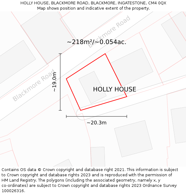 HOLLY HOUSE, BLACKMORE ROAD, BLACKMORE, INGATESTONE, CM4 0QX: Plot and title map