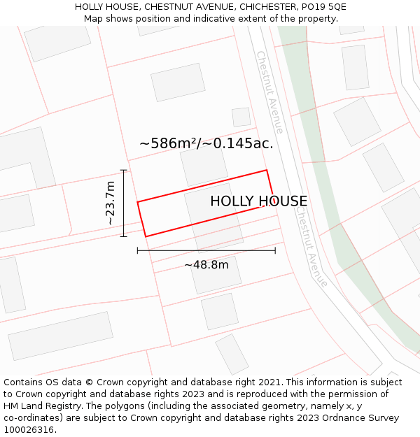 HOLLY HOUSE, CHESTNUT AVENUE, CHICHESTER, PO19 5QE: Plot and title map