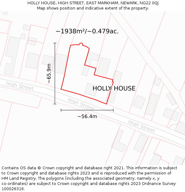 HOLLY HOUSE, HIGH STREET, EAST MARKHAM, NEWARK, NG22 0QJ: Plot and title map