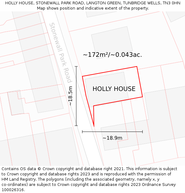 HOLLY HOUSE, STONEWALL PARK ROAD, LANGTON GREEN, TUNBRIDGE WELLS, TN3 0HN: Plot and title map