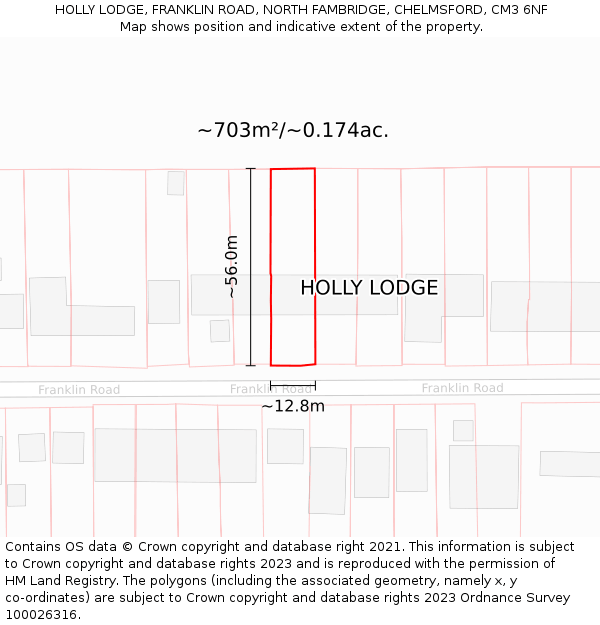 HOLLY LODGE, FRANKLIN ROAD, NORTH FAMBRIDGE, CHELMSFORD, CM3 6NF: Plot and title map