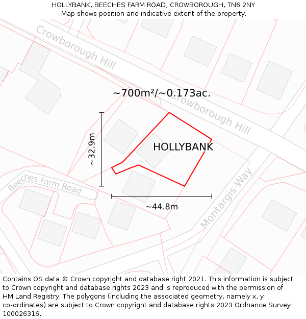 HOLLYBANK, BEECHES FARM ROAD, CROWBOROUGH, TN6 2NY: Plot and title map