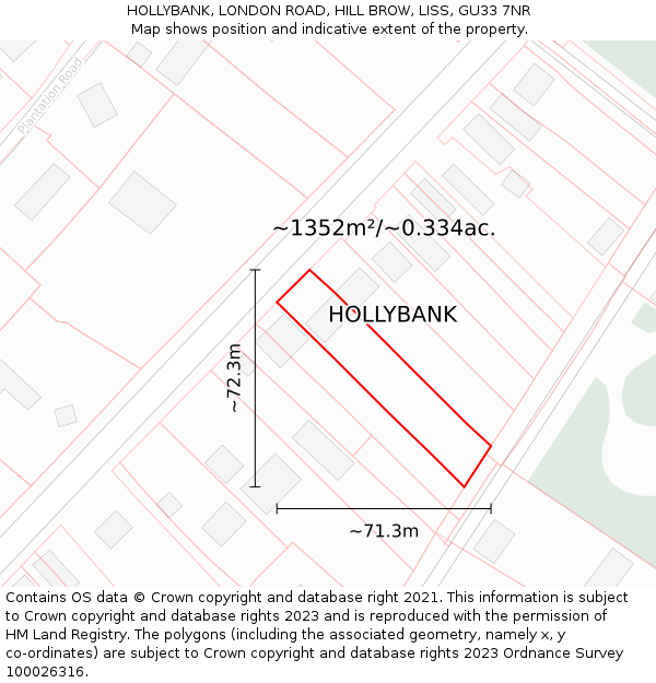 HOLLYBANK, LONDON ROAD, HILL BROW, LISS, GU33 7NR: Plot and title map