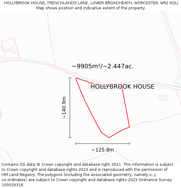 HOLLYBROOK HOUSE, FRENCHLANDS LANE, LOWER BROADHEATH, WORCESTER, WR2 6QU: Plot and title map