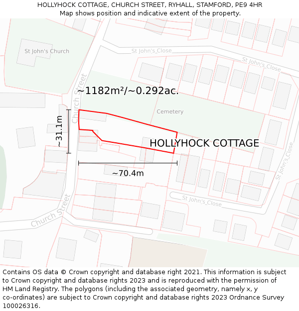 HOLLYHOCK COTTAGE, CHURCH STREET, RYHALL, STAMFORD, PE9 4HR: Plot and title map