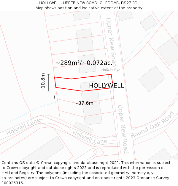 HOLLYWELL, UPPER NEW ROAD, CHEDDAR, BS27 3DL: Plot and title map