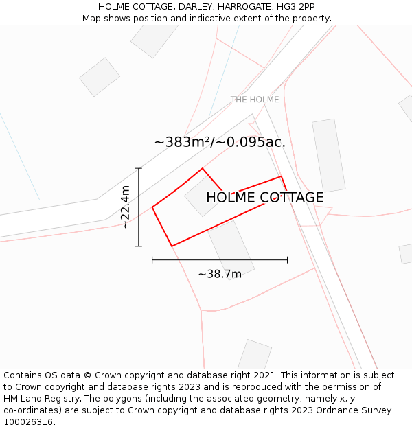 HOLME COTTAGE, DARLEY, HARROGATE, HG3 2PP: Plot and title map