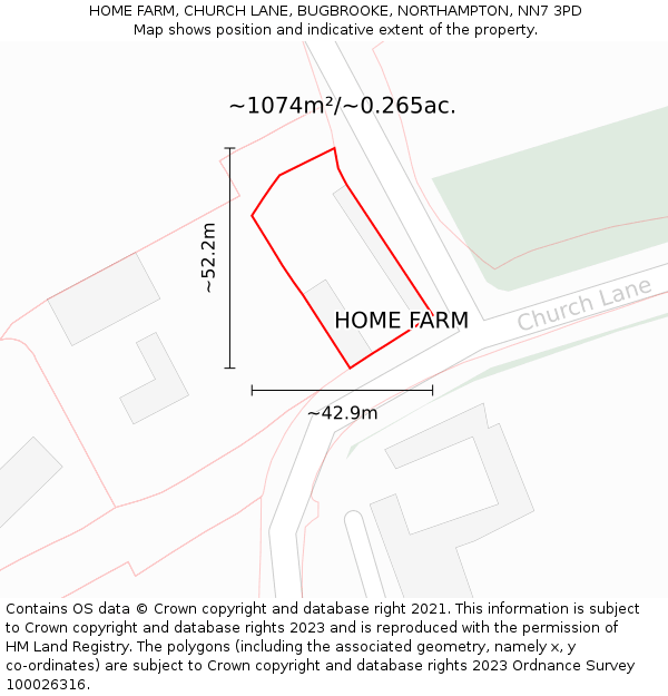 HOME FARM, CHURCH LANE, BUGBROOKE, NORTHAMPTON, NN7 3PD: Plot and title map