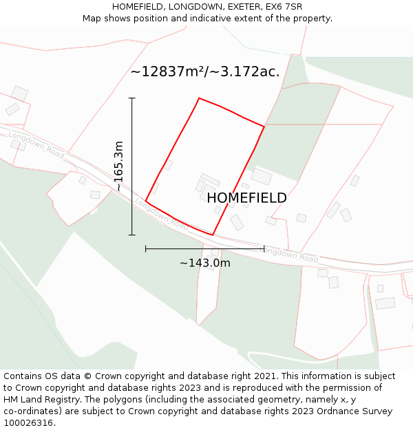 HOMEFIELD, LONGDOWN, EXETER, EX6 7SR: Plot and title map