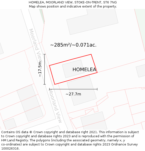 HOMELEA, MOORLAND VIEW, STOKE-ON-TRENT, ST6 7NG: Plot and title map