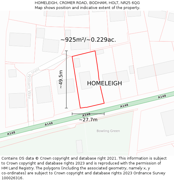 HOMELEIGH, CROMER ROAD, BODHAM, HOLT, NR25 6QG: Plot and title map