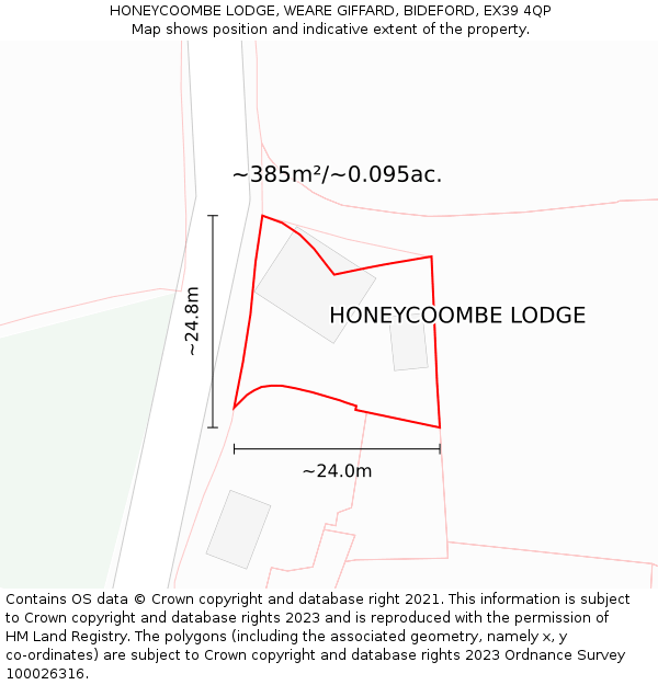 HONEYCOOMBE LODGE, WEARE GIFFARD, BIDEFORD, EX39 4QP: Plot and title map