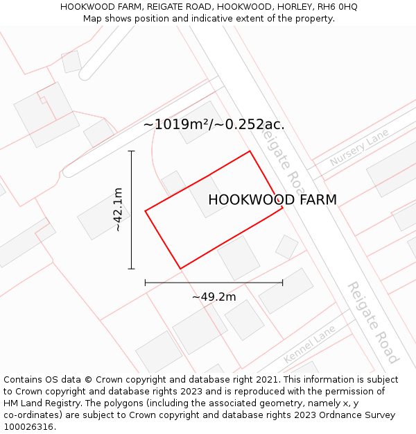 HOOKWOOD FARM, REIGATE ROAD, HOOKWOOD, HORLEY, RH6 0HQ: Plot and title map